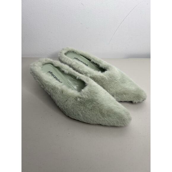 NWOB Jeffrey Campbell Faux Fur Slip On Mules Green Mint Women’s Size 7.5 - Picture 1 of 11